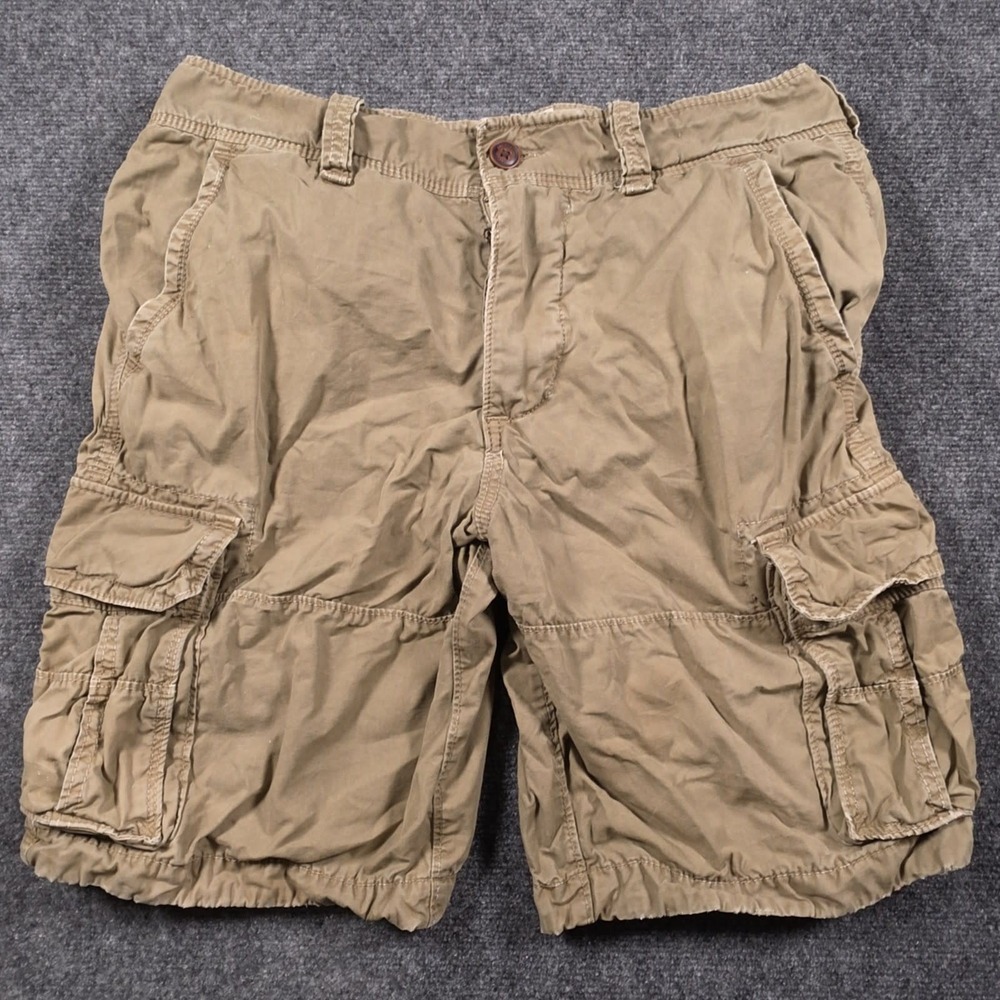 VTG Abercrombie & Fitch Cargo Short Mens 32 Tan Multi Pocket Casual Utility Y2K